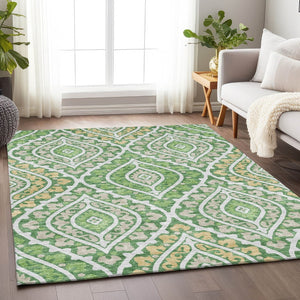 HomeRoots 5' X 8' Washable Area Rug with Green, Ivory & Gold Diamonds – UV Protected, Stylish & Durable Design 663896