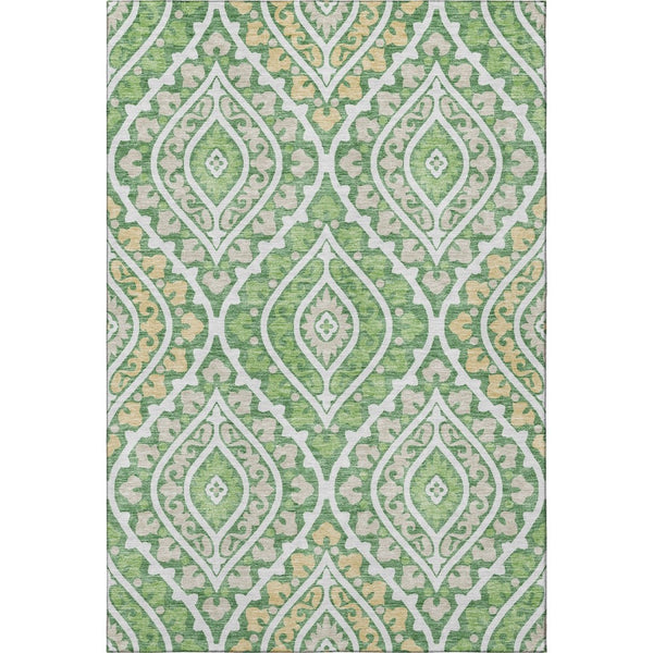 HomeRoots 5' X 8' Washable Area Rug with Green, Ivory & Gold Diamonds – UV Protected, Stylish & Durable Design 663896