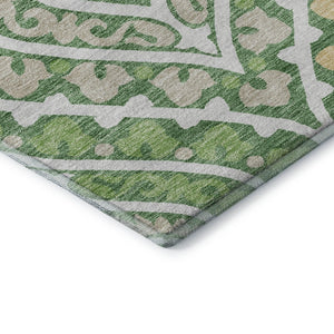 HomeRoots 8' Stylish Green Ivory Gold Diamond Washable Round Rug – UV Protected, Stain Resistant, Durable Design 663897