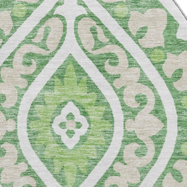 HomeRoots 8' Stylish Green Ivory Gold Diamond Washable Round Rug – UV Protected, Stain Resistant, Durable Design 663897