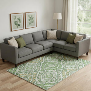 HomeRoots 8' X 10' Washable Diamond Area Rug in Green, Ivory & Gold - Stain Resistant, UV Protected, Durable Design 663898