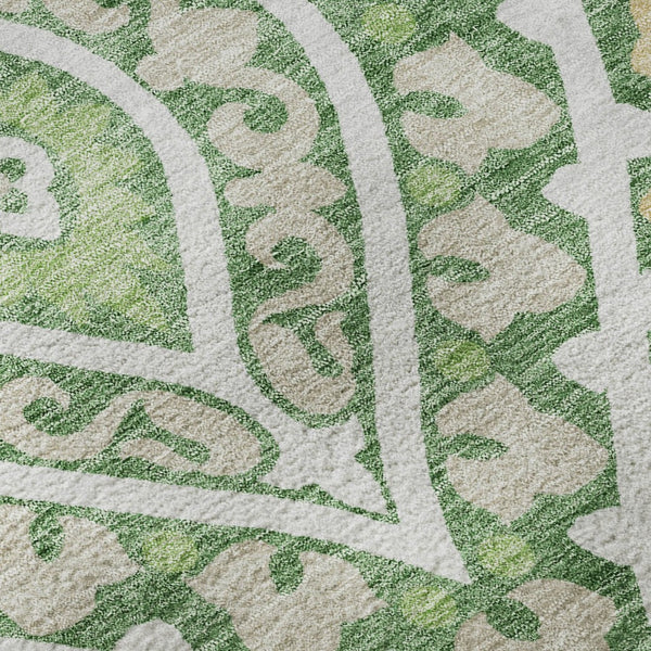 HomeRoots 8' X 10' Washable Diamond Area Rug in Green, Ivory & Gold - Stain Resistant, UV Protected, Durable Design 663898