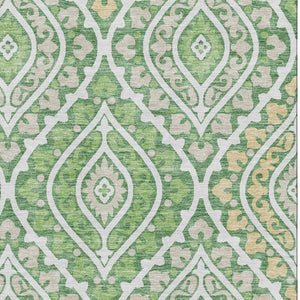 HomeRoots 8' X 10' Washable Diamond Area Rug in Green, Ivory & Gold - Stain Resistant, UV Protected, Durable Design 663898