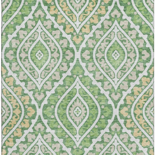 HomeRoots 8' X 10' Washable Diamond Area Rug in Green, Ivory & Gold - Stain Resistant, UV Protected, Durable Design 663898