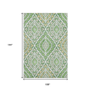 HomeRoots 9' X 12' Green Ivory Gold Diamond Washable Area Rug – Stain Resistant, UV Protected & Stylish! 663899