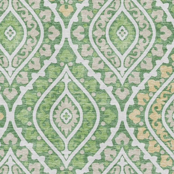 HomeRoots 9' X 12' Green Ivory Gold Diamond Washable Area Rug – Stain Resistant, UV Protected & Stylish! 663899