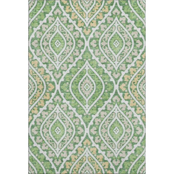 HomeRoots 10' X 14' Green Ivory And Gold Diamond Area Rug - Washable, UV-Protected, Stylish & Durable Design 663900