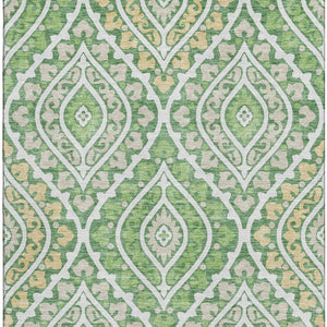 HomeRoots 10' X 14' Green Ivory And Gold Diamond Area Rug - Washable, UV-Protected, Stylish & Durable Design 663900