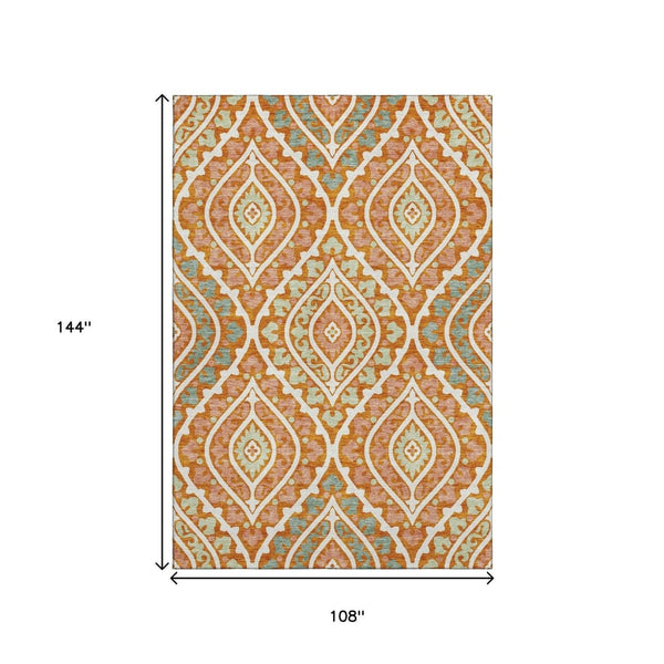 HomeRoots 9' X 12' Colorful Diamond Pattern Area Rug - Durable, Washable, UV-Protected for High Traffic Homes 663911