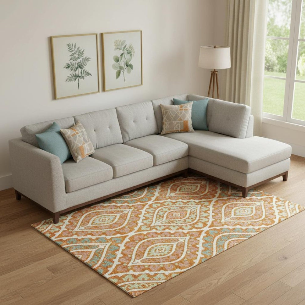 HomeRoots 9' X 12' Colorful Diamond Pattern Area Rug - Durable, Washable, UV-Protected for High Traffic Homes 663911