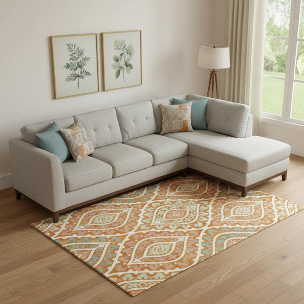 HomeRoots 9' X 12' Colorful Diamond Pattern Area Rug - Durable, Washable, UV-Protected for High Traffic Homes 663911