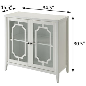 English Elm White Glass Door Console Table with Fretwork Design, Tapered Legs, Dust-Free Display & Storage (95) B062P185652