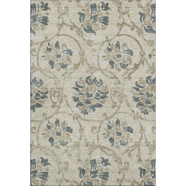 HomeRoots 10' Floral Area Rug in Beige, Blue & Tan - Washable, UV-Protected, Perfect for Busy Homes & Families! 663942