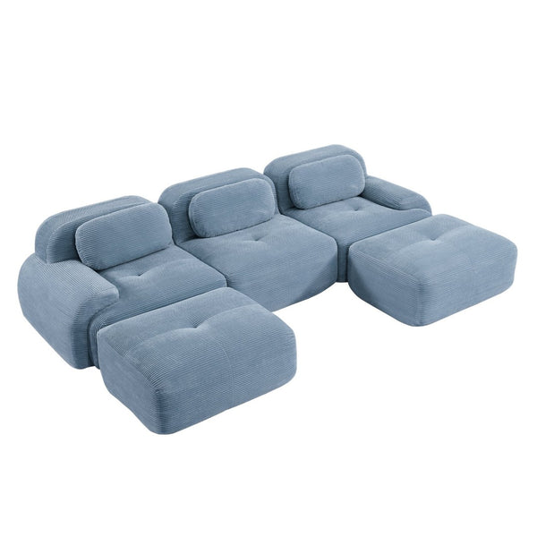 English Elm U-shaped Modular Sectional Corduroy Sofa with Wide Armrests for Living Room Comfort Blue W714S01250