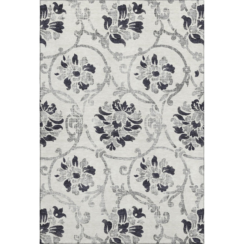 HomeRoots 5' X 8' Black And Ivory Floral Area Rug - Durable, Washable, UV-Protected for Style & Comfort 663944