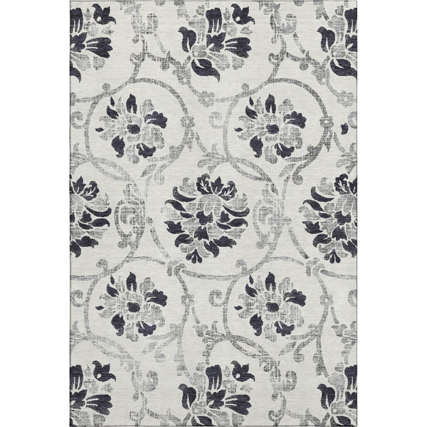 HomeRoots 5' X 8' Black And Ivory Floral Area Rug - Durable, Washable, UV-Protected for Style & Comfort 663944