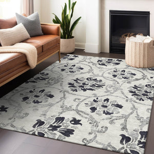 HomeRoots 5' X 8' Black And Ivory Floral Area Rug - Durable, Washable, UV-Protected for Style & Comfort 663944
