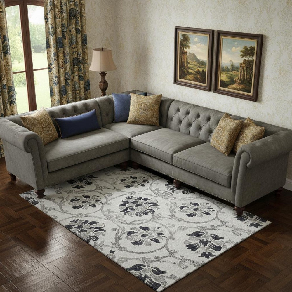HomeRoots 9' X 12' Black And Ivory Floral Area Rug - Durable, Washable, UV Protected - Perfect for High-Traffic Spaces! 663947