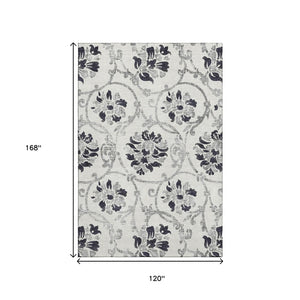 HomeRoots 10' Black and Ivory Floral Washable Area Rug - Durable, UV Protected, Perfect for Busy Homes! 663948