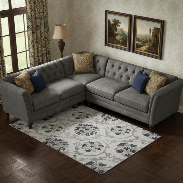 HomeRoots 10' Black and Ivory Floral Washable Area Rug - Durable, UV Protected, Perfect for Busy Homes! 663948