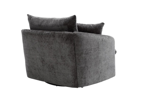 English Elm 360° 360 Swivel Oversized Chenille Armchair with Pocket Spring Seat and Three Throw Pillows Dark Gray W1361S00072