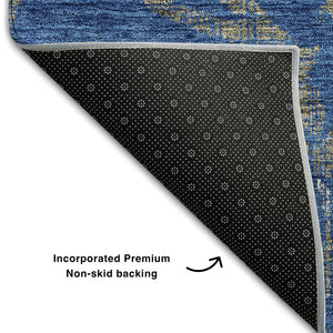 HomeRoots 5' X 8' Elegant Blue Gray and Ivory Floral Washable Area Rug - Stain Resistant with UV Protection 663950