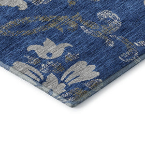HomeRoots 5' X 8' Elegant Blue Gray and Ivory Floral Washable Area Rug - Stain Resistant with UV Protection 663950