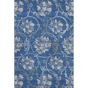 HomeRoots 8' x 10' Elegant Blue Gray and Ivory Floral Area Rug – Washable, UV Protected, Perfect for Homes 663952