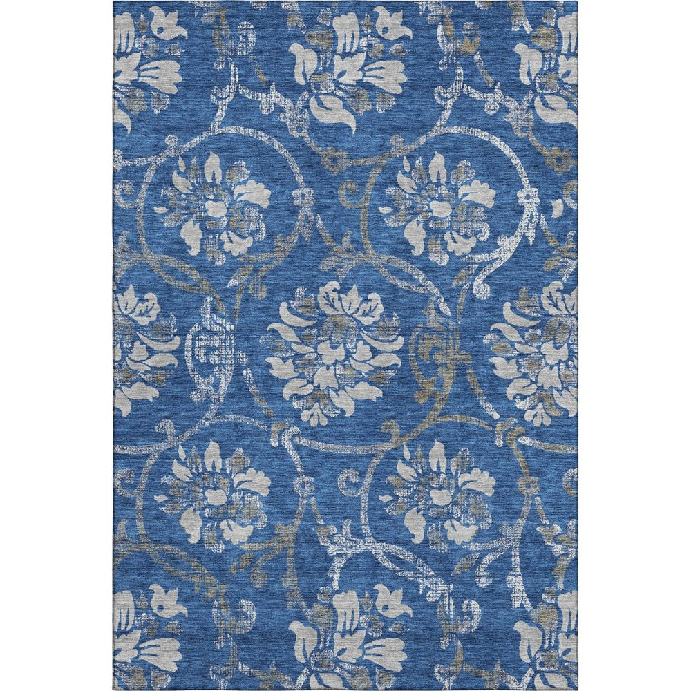 HomeRoots 9' X 12' Elegant Blue-Gray Floral Washable Area Rug with UV Protection for Homes with Kids & Pets 663953