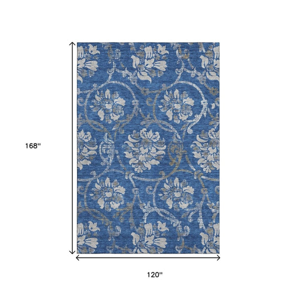 HomeRoots 10' Blue Gray & Ivory Floral Area Rug - Washable, UV Protected, Stylish & Durable for Homes 663954