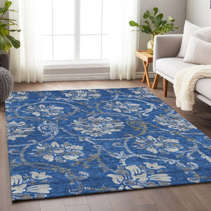 HomeRoots 10' Blue Gray & Ivory Floral Area Rug - Washable, UV Protected, Stylish & Durable for Homes 663954