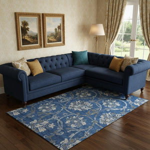 HomeRoots 10' Blue Gray & Ivory Floral Area Rug - Washable, UV Protected, Stylish & Durable for Homes 663954