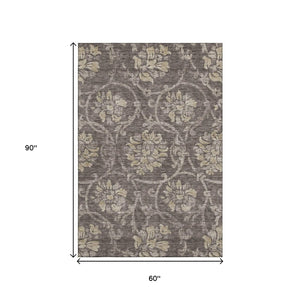 HomeRoots 5' X 8' Floral Area Rug in Brown, Beige & Taupe - Washable, UV Protected, Stain Resistant Elegance 663956
