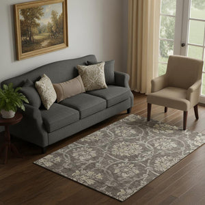 HomeRoots 5' X 8' Floral Area Rug in Brown, Beige & Taupe - Washable, UV Protected, Stain Resistant Elegance 663956