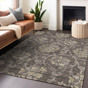 HomeRoots 5' X 8' Floral Area Rug in Brown, Beige & Taupe - Washable, UV Protected, Stain Resistant Elegance 663956