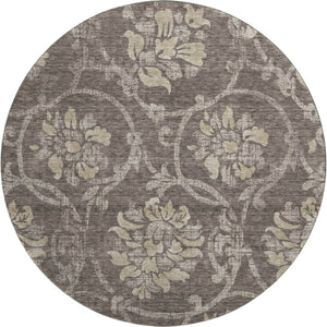 HomeRoots 8' Elegant Floral Washable Round Rug in Brown, Beige & Taupe with UV Protection for All Spaces 663957