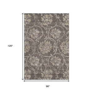 HomeRoots 8' X 10' Washable Floral Area Rug in Brown, Beige & Taupe - UV Protected, Family-Friendly Design 663958
