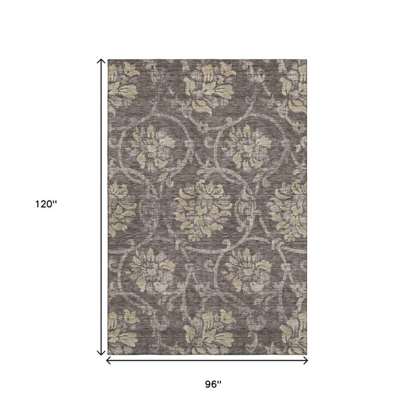 HomeRoots 8' X 10' Washable Floral Area Rug in Brown, Beige & Taupe - UV Protected, Family-Friendly Design 663958