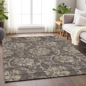 HomeRoots 8' X 10' Washable Floral Area Rug in Brown, Beige & Taupe - UV Protected, Family-Friendly Design 663958