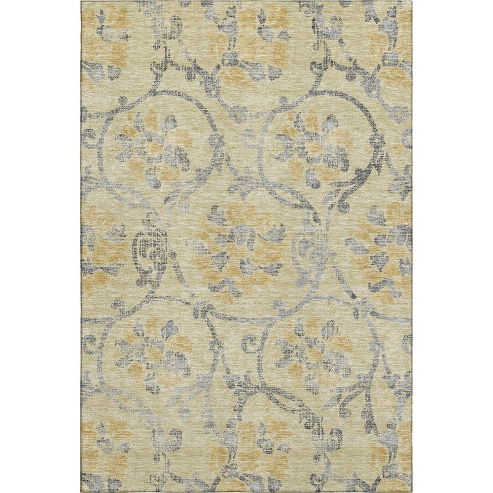HomeRoots 5' X 8' Elegant Gold Gray Silver Floral Washable Area Rug with UV Protection for Everyday Living 663962