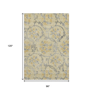 HomeRoots 8' X 10' Elegant Gold Gray Silver Floral Area Rug - Stain Resistant, UV Protected & Machine-Woven 663964