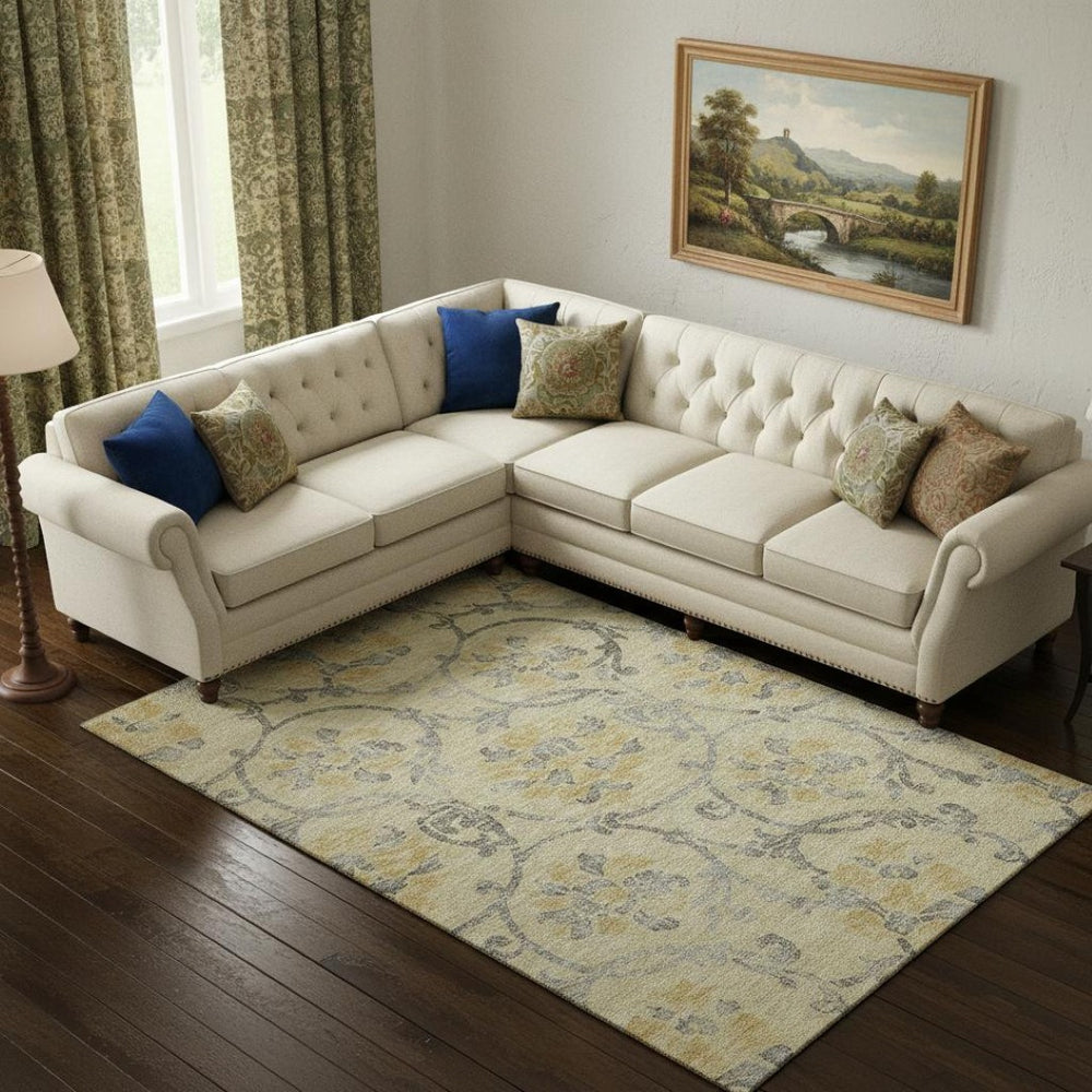 HomeRoots 8' X 10' Elegant Gold Gray Silver Floral Area Rug - Stain Resistant, UV Protected & Machine-Woven 663964