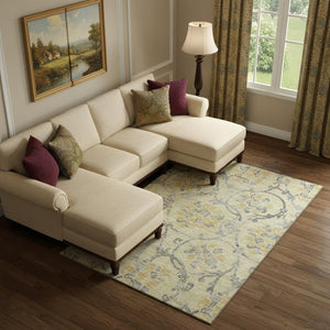 HomeRoots 9' X 12' Washable Floral Area Rug with UV Protection – Elegant Gold, Gray & Silver Design for Homes 663965