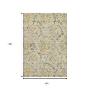 HomeRoots 10' Gold, Gray & Silver Floral Washable Area Rug - Durable, UV-Protected & Perfect for Any Space! 663966