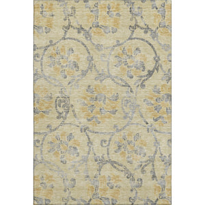 HomeRoots 10' Gold, Gray & Silver Floral Washable Area Rug - Durable, UV-Protected & Perfect for Any Space! 663966