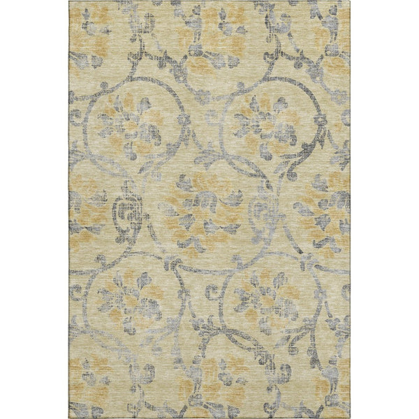 HomeRoots 10' Gold, Gray & Silver Floral Washable Area Rug - Durable, UV-Protected & Perfect for Any Space! 663966
