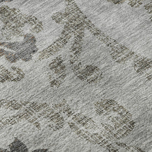HomeRoots 8' Gray and Taupe Floral Washable Round Rug – Stylish, Durable, UV-Protected for Easy Care & Maintenance 663969