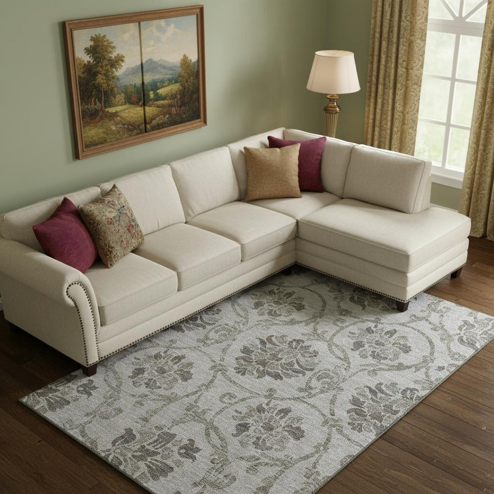 HomeRoots 8' X 10' Gray and Taupe Floral Area Rug - Washable, UV Protected, Durable Design for Busy Homes 663970