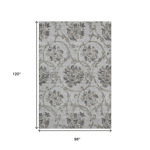 HomeRoots 8' X 10' Gray and Taupe Floral Area Rug - Washable, UV Protected, Durable Design for Busy Homes 663970