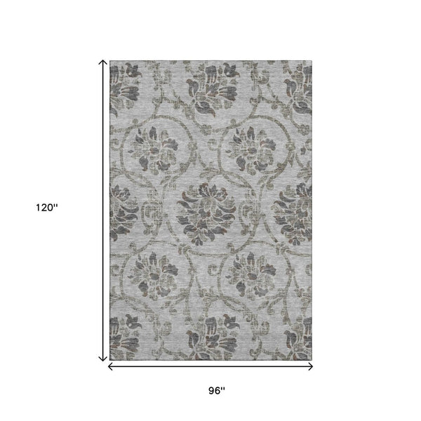 HomeRoots 8' X 10' Gray and Taupe Floral Area Rug - Washable, UV Protected, Durable Design for Busy Homes 663970